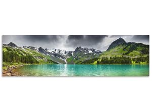 4062144478448 - Küchenrückwand ARTLAND Bergsee Spritzschutzwände Gr B H 180 cm x 50 cm grün Küchendekoration Alu Spritzschutz mit Klebeband einfache Montage