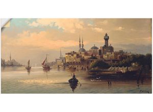 4062144512760 - Wandbild ARTLAND Kauffahrtsschiffe auf Bosporus Istanbul Bilder Gr B H 150 cm x 75 cm Wandaufkleber - Vinyl Gewässer 1 St blau Bild Poster Bilder als Leinwandbild Wandaufkleber oder in versch Größen