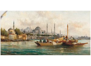 4062144512852 - Wandbild ARTLAND Handelsschiffe vor Hagia Sophia Bilder Gr B H 150 cm x 75 cm Wandaufkleber - Vinyl Boote & Schiffe 1 St blau Bild Poster Bilder als Leinwandbild Wandaufkleber oder in versch Größen