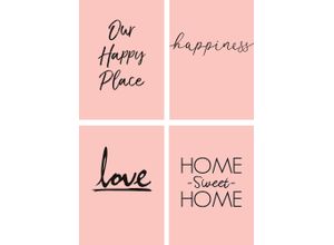 4062144538012 - Poster ARTLAND Ort Glück Liebe Home sweet Home Bilder Gr B H 21 cm x 297 cm Poster Sprüche & Texte Hochformat 4 St schwarz Poster Bilder Poster Wandbild Bild Wandposter