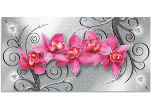 4062144593875 - Wandbild ARTLAND rosa Orchideen auf Ornamenten Bilder Gr B H 100 cm x 50 cm Alu-Dibond-Druck Blumenbilder Querformat 1 St pink Kunstdrucke als Alubild Leinwandbild Wandaufkleber oder Poster in versch Größen