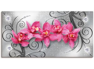 4062144593912 - Wandbild ARTLAND rosa Orchideen auf Ornamenten Bilder Gr B H 100 cm x 50 cm Leinwandbild Blumenbilder Querformat 1 St pink Kunstdrucke als Alubild Leinwandbild Wandaufkleber oder Poster in versch Größen