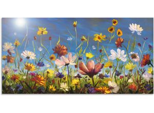 4062144594483 - Wandbild ARTLAND Wildblumenwiese blauer Himmel Bilder Gr B H 150 cm x 75 cm Alu-Dibond-Druck Blumenwiese Querformat 1 St bunt Kunstdrucke als Alubild Leinwandbild Wandaufkleber oder Poster in versch Größen