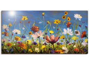 4062144594506 - Wandbild ARTLAND Wildblumenwiese blauer Himmel Bilder Gr B H 150 cm x 75 cm Leinwandbild Blumenwiese Querformat 1 St bunt Kunstdrucke als Alubild Leinwandbild Wandaufkleber oder Poster in versch Größen