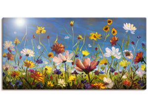 4062144594520 - Wandbild ARTLAND Wildblumenwiese blauer Himmel Bilder Gr B H 40 cm x 20 cm Leinwandbild Blumenwiese Querformat 1 St bunt Kunstdrucke als Alubild Leinwandbild Wandaufkleber oder Poster in versch Größen