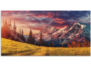 4062144594872 - Wandbild ARTLAND Alpines Hochland Bilder Gr B H 100 cm x 50 cm Alu-Dibond-Druck Berge & Alpenbilder Querformat 1 St rot Kunstdrucke als Alubild Leinwandbild Wandaufkleber oder Poster in versch Größen