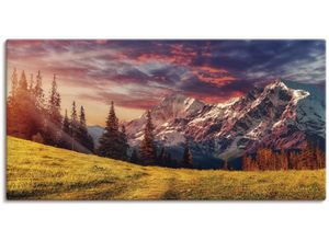 4062144594896 - Wandbild ARTLAND Alpines Hochland Bilder Gr B H 100 cm x 50 cm Leinwandbild Berge & Alpenbilder Querformat 1 St rot Kunstdrucke als Alubild Leinwandbild Wandaufkleber oder Poster in versch Größen