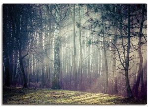 4062144596340 - Wandbild ARTLAND Sonnenstrahlen im Wald Bilder Gr B H 130 cm x 90 cm Leinwandbild Waldbilder Querformat 1 St blau Kunstdrucke als Alubild Leinwandbild Wandaufkleber oder Poster in versch Größen