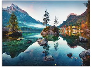 4062144598528 - Wandbild ARTLAND Herbstszene des Hintersee vor Alpen Bilder Gr B H 120 cm x 90 cm Alu-Dibond-Druck Seebilder Querformat 1 St blau Kunstdrucke als Alubild Leinwandbild Wandaufkleber oder Poster in versch Größen