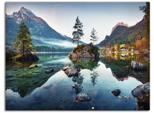 4062144598535 - Wandbild ARTLAND Herbstszene des Hintersee vor Alpen Bilder Gr B H 120 cm x 90 cm Leinwandbild Seebilder Querformat 1 St blau Kunstdrucke als Alubild Leinwandbild Wandaufkleber oder Poster in versch Größen