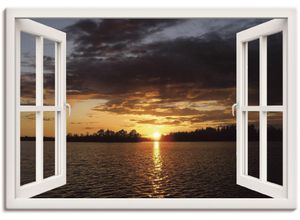 4062144599280 - Wandbild ARTLAND Sonnenuntergang am See mit Fenster Bilder Gr B H 100 cm x 70 cm Leinwandbild Seebilder Querformat 1 St braun Kunstdrucke als Alubild Leinwandbild Wandaufkleber oder Poster in versch Größen