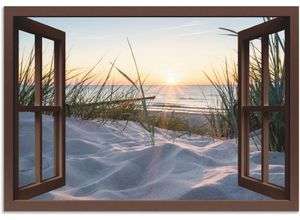 4062144600054 - Wandbild ARTLAND Ostseestrand durchs Fenster Bilder Gr B H 100 cm x 70 cm Alu-Dibond-Druck Meer Bilder Querformat 1 St beige (naturfarben) Kunstdrucke als Alubild Leinwandbild Wandaufkleber oder Poster in versch Größen