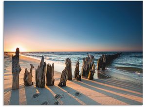 4062144602546 - Wandbild ARTLAND Sonnenuntergang Strand Wellenbrecher Bilder Gr B H 120 cm x 90 cm Alu-Dibond-Druck Meer Bilder Querformat 1 St braun Kunstdrucke als Alubild Leinwandbild Wandaufkleber oder Poster in versch Größen