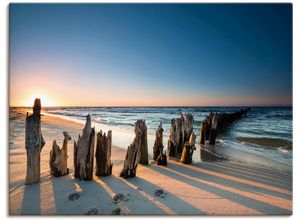 4062144602553 - Wandbild ARTLAND Sonnenuntergang Strand Wellenbrecher Bilder Gr B H 120 cm x 90 cm Leinwandbild Meer Bilder Querformat 1 St braun Kunstdrucke als Alubild Leinwandbild Wandaufkleber oder Poster in versch Größen