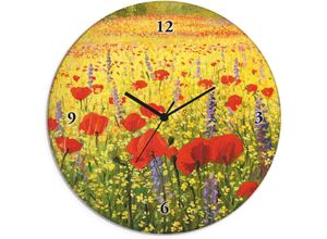 4062144605189 - Wanduhr ARTLAND Glasuhr rund Mohnblumenfeld Wanduhren Gr B H T 30 cm x 30 cm x 18 cm Quarzuhr bunt Wanduhren wahlweise mit Quarz- oder Funhuhrwerk lautlos ohne Tickgeräusche