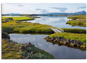 4062144620175 - Wandbild ARTLAND Myvatn Bilder Gr B H 120 cm x 80 cm Leinwandbild Seebilder Querformat 1 St grün Kunstdrucke als Alubild Leinwandbild Wandaufkleber oder Poster in versch Größen