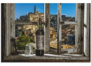 4062144633342 - Wandbild ARTLAND Blick aus dem Fenster Matera Italien Bilder Gr B H 90 cm x 60 cm Alu-Dibond-Druck Fenster & Türen Querformat 1 St grau Kunstdrucke als Alubild Leinwandbild Wandaufkleber oder Poster in versch Größen