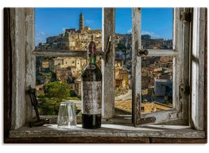 4062144633380 - Wandbild ARTLAND Blick aus dem Fenster Matera Italien Bilder Gr B H 120 cm x 80 cm Leinwandbild Fenster & Türen Querformat 1 St grau Kunstdrucke als Alubild Leinwandbild Wandaufkleber oder Poster in versch Größen