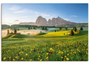 4062144639849 - Wandbild ARTLAND Frühling auf der Seiser Alm Bilder Gr B H 90 cm x 60 cm Leinwandbild Berge & Alpenbilder Querformat 1 St grün Kunstdrucke als Alubild Leinwandbild Wandaufkleber oder Poster in versch Größen