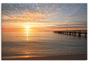 4062144643433 - Wandbild ARTLAND Früh morgens an der Ostsee Bilder Gr B H 120 cm x 80 cm Leinwandbild Bilder vom Sonnenuntergang & -aufgang Querformat 1 St orange Kunstdrucke als Alubild Leinwandbild Wandaufkleber oder Poster in versch Größen