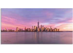 4062144647684 - Wandbild ARTLAND Manhattan Skyline Bilder Gr B H 100 cm x 50 cm Alu-Dibond-Druck New York Querformat 1 St pink Kunstdrucke als Alubild Leinwandbild Wandaufkleber oder Poster in versch Größen