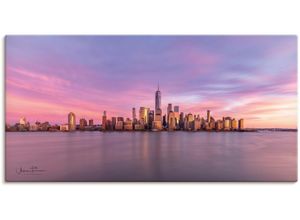 4062144647691 - Wandbild ARTLAND Manhattan Skyline Bilder Gr B H 150 cm x 75 cm Leinwandbild New York Querformat 1 St pink Kunstdrucke als Alubild Leinwandbild Wandaufkleber oder Poster in versch Größen