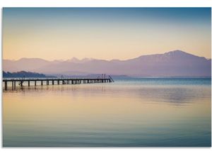 4062144665770 - Wandbild ARTLAND Morgen am Chiemsee Bilder Gr B H 120 cm x 80 cm Alu-Dibond-Druck Seebilder Querformat 1 St gelb Kunstdrucke als Alubild Leinwandbild Wandaufkleber oder Poster in versch Größen