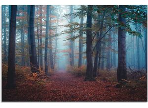 4062144666548 - Wandbild ARTLAND Wald im Nebel Bilder Gr B H 90 cm x 60 cm Alu-Dibond-Druck Waldbilder Querformat 1 St rot Kunstdrucke als Alubild Leinwandbild Wandaufkleber oder Poster in versch Größen