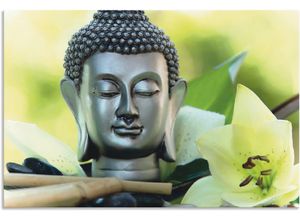 4062144668467 - Wandbild ARTLAND Entspannung und Ruhe mit Buddha Bilder Gr B H 90 cm x 60 cm Alu-Dibond-Druck Buddhismus Querformat 1 St grün Kunstdrucke als Alubild Leinwandbild Wandaufkleber oder Poster in versch Größen