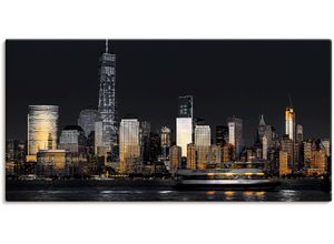 4062144668832 - Wandbild ARTLAND New York Financial Distrikt Bilder Gr B H 100 cm x 50 cm Leinwandbild New York Querformat 1 St grau Kunstdrucke als Alubild Leinwandbild Wandaufkleber oder Poster in versch Größen