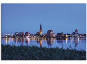 4062144672617 - Wandbild ARTLAND Blick über Warnow auf Rostock Bilder Gr B H 90 cm x 60 cm Leinwandbild Rostock Querformat 1 St blau Kunstdrucke als Alubild Leinwandbild Wandaufkleber oder Poster in versch Größen