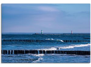 4062144676776 - Wandbild ARTLAND Mole und Buhnen in Warnemünde II Bilder Gr B H 90 cm x 60 cm Leinwandbild Meer Bilder Querformat 1 St blau Kunstdrucke als Alubild Leinwandbild Wandaufkleber oder Poster in versch Größen