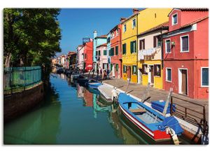 4062144677575 - Wandbild ARTLAND Bunte Gebäude auf Insel Burano Venedig Bilder Gr B H 90 cm x 60 cm Leinwandbild Bilder von Booten & Schiffen Querformat 1 St bunt Kunstdrucke als Alubild Leinwandbild Wandaufkleber oder Poster in versch Größen