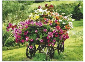 4062144705032 - Wandbild ARTLAND Kutsche mit Blumen Bilder Gr B H 80 cm x 60 cm Alu-Dibond-Druck Blumenbilder Querformat 1 St grün Kunstdrucke als Alubild Leinwandbild Wandaufkleber oder Poster in versch Größen