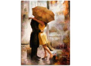 4062144705926 - Wandbild ARTLAND Kuss unter Regenschirm Bilder Gr B H 60 cm x 80 cm Leinwandbild Bilder von Liebespaaren Hochformat 1 St beige (naturfarben) Kunstdrucke als Alubild Leinwandbild Wandaufkleber oder Poster in versch Größen