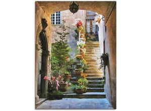 4062144709313 - Wandbild ARTLAND Treppe mit Blumen Bilder Gr B H 60 cm x 80 cm Leinwandbild Elemente der Architektur Hochformat 1 St bunt Kunstdrucke als Alubild Leinwandbild Wandaufkleber oder Poster in versch Größen