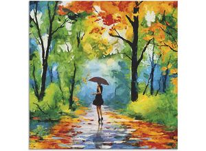 4062144711880 - Wandbild ARTLAND Herbstlicher Spaziergang im Park Bilder Gr B H 70 cm x 70 cm Alu-Dibond-Druck Vier Jahreszeiten Bilder quadratisch 1 St bunt Kunstdrucke als Alubild Leinwandbild Wandaufkleber oder Poster in versch Größen