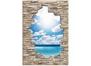 4062144713396 - Wandbild ARTLAND Großartige Strandlandschaft Steinmauer Bilder Gr B H 70 cm x 100 cm Leinwandbild Strandbilder Hochformat 1 St blau Kunstdrucke als Alubild Leinwandbild Wandaufkleber oder Poster in versch Größen