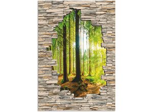 4062144713846 - Wandbild ARTLAND Wald mit Bach Blick Stein Mauer Bilder Gr B H 50 cm x 70 cm Alu-Dibond-Druck Waldbilder Hochformat 1 St grün Kunstdrucke als Alubild Leinwandbild Wandaufkleber oder Poster in versch Größen