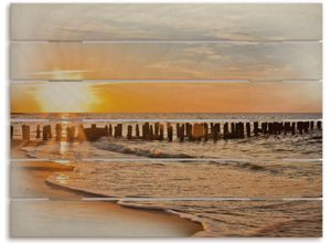 4062144726914 - Holzbild ARTLAND Schöner Sonnenuntergang am Strand Bilder Gr B H T 80 cm x 60 cm x 24 cm Holzbild Strandbilder Querformat 1 St orange Holzbilder