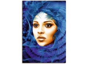 4062144741993 - Wandbild ARTLAND Die blaue Kapuze Bilder Gr B H 70 cm x 100 cm Leinwandbild Bilder von Frauen Hochformat 1 St blau Kunstdrucke als Alubild Leinwandbild Wandaufkleber oder Poster in versch Größen