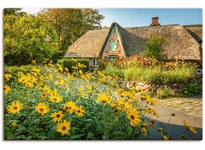 4062144746554 - Wandbild ARTLAND Historischer Hof mit Bauerngarten Keitum Bilder Gr B H 90 cm x 60 cm Leinwandbild Gartenbilder Querformat 1 St gelb Kunstdrucke als Alubild Leinwandbild Wandaufkleber oder Poster in versch Größen