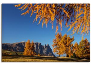 4062144748176 - Wandbild ARTLAND Goldener Herbst auf der Seiser Alm Bilder Gr B H 90 cm x 60 cm Leinwandbild Wiesen & Baumbilder Querformat 1 St bunt Kunstdrucke als Alubild Leinwandbild Wandaufkleber oder Poster in versch Größen