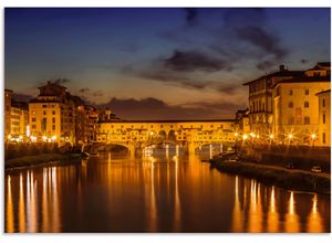 4062144761533 - Wandbild ARTLAND FLORENZ Ponte Vecchio am Abend Bilder Gr B H 130 cm x 90 cm Alu-Dibond-Druck Florenz Querformat 1 St orange Kunstdrucke als Alubild Leinwandbild Wandaufkleber oder Poster in versch Größen