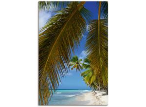 4062144764282 - Wandbild ARTLAND Palmenstrand Insel Isla Saona Bilder Gr B H 60 cm x 90 cm Leinwandbild Karibikbilder Hochformat 1 St blau Kunstdrucke als Alubild Leinwandbild Wandaufkleber oder Poster in versch Größen