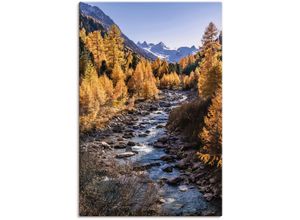 4062144769751 - Wandbild ARTLAND Herbst im Oberengadin Bilder Gr B H 60 cm x 90 cm Leinwandbild Vier Jahreszeiten Bilder Hochformat 1 St gelb Kunstdrucke als Alubild Leinwandbild Wandaufkleber oder Poster in versch Größen