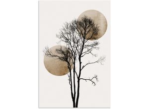 4062144778111 - Wandbild ARTLAND Sonne und Mond versteckt Bilder Gr B H 60 cm x 90 cm Alu-Dibond-Druck Baumbilder Hochformat 1 St grau Kunstdrucke als Alubild Leinwandbild Wandaufkleber oder Poster in versch Größen