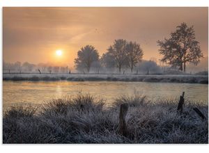 4062144783443 - Wandbild ARTLAND Ein Wintertag beginnt Bilder Gr B H 90 cm x 60 cm Alu-Dibond-Druck Bilder vom Sonnenuntergang & -aufgang Querformat 1 St orange Kunstdrucke als Alubild Leinwandbild Wandaufkleber oder Poster in versch Größen