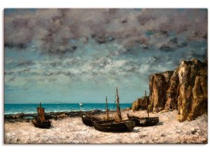 4062144794180 - Wandbild ARTLAND Boote am Strand von Etretat Um 1872 75 Bilder Gr B H 90 cm x 60 cm Leinwandbild Bilder von Booten & Schiffen Querformat 1 St braun Kunstdrucke als Alubild Leinwandbild Wandaufkleber oder Poster in versch Größen