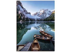 4062144817063 - Wandbild ARTLAND Pragser Wildsee in Südtirol Bilder Gr B H 60 cm x 80 cm Leinwandbild Bilder von Booten & Schiffen Hochformat 1 St blau Kunstdrucke als Alubild Leinwandbild Wandaufkleber oder Poster in versch Größen